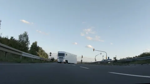 Semi trucks van cargo and parcel delivery driving on a highway. White Van delive Stock Footage 228680349