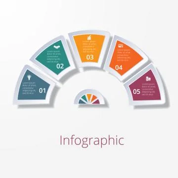Semicircle diagram with five multicolored elements Stock Illustration