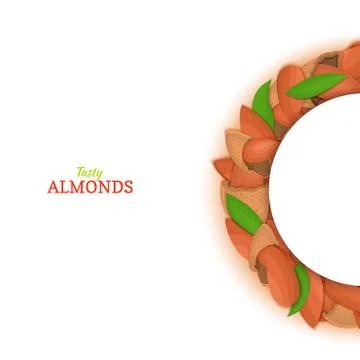 Semicircle frame composed of almond nut. Vector card illustration. Stock Illustration