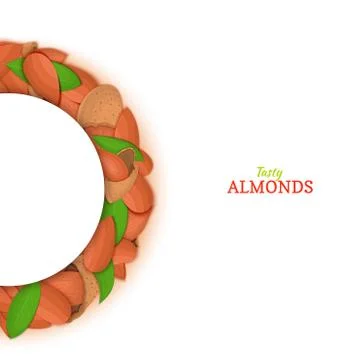 Semicircle frame composed of almond nut. Vector card illustration. Stock-Illustration