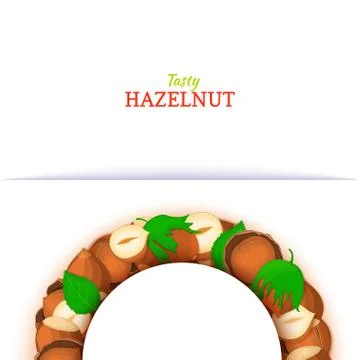 Semicircle frame composed of hazelnut nut. Vector card illustration. Stock-Illustration