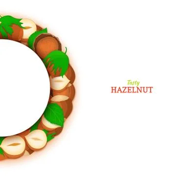 Semicircle frame composed of hazelnut nut. Vector card illustration. Stock Illustration