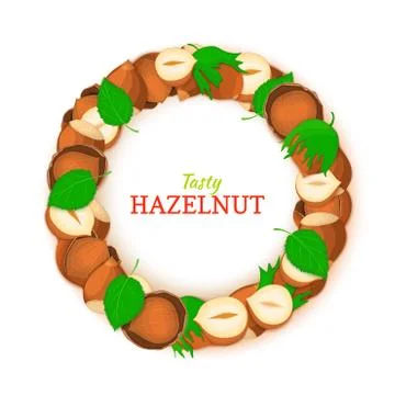 Semicircle frame composed of hazelnut nut. Vector card illustration. Stock Illustration