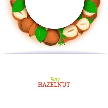 Semicircle frame composed of hazelnut nut. Vector card illustration. Stock Illustration