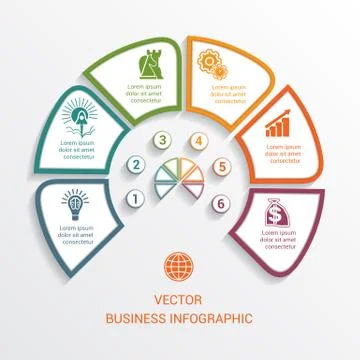 Semicircle infographics template six position Stock Illustration