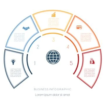 Semicircle template from infographic five number options Stock Illustration