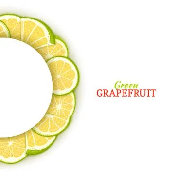 Semicircle white frame composed of delicious tropical green grapefruit. Vector Stock Illustration