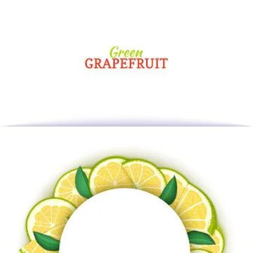 Semicircle white frame composed of delicious tropical green grapefruit. Vector Stock-Illustration