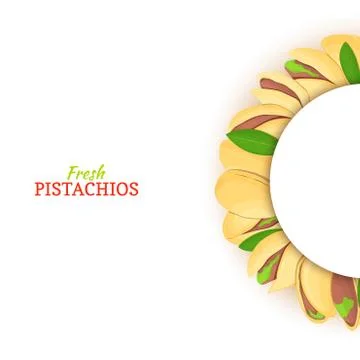 Semicircle white frame composed of pistachios nut. Vector card illustration. Stock Illustration