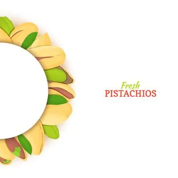 Semicircle white frame composed of pistachios nut. Vector card illustration. Stock Illustration