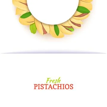 Semicircle white frame composed of pistachios nut. Vector card illustration. Stock-Illustration
