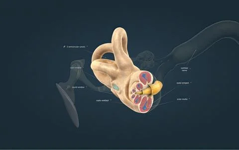 The semicircular canals of each ear contain three main parts: anterior, pos.. Stock Illustration