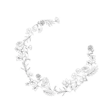 Semicircular floral frame template for design. Stock Illustration