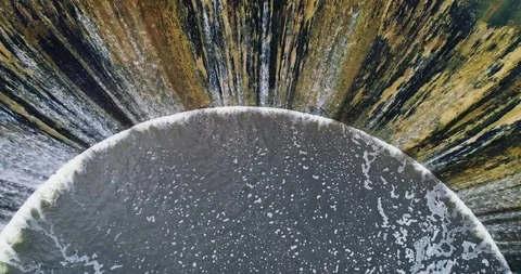 Semicircular funnel waterfall. View from above Stock Footage 111948752