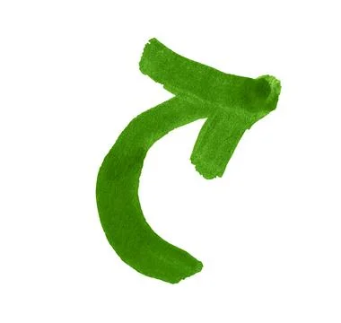Semicircular green arrow to the right drawn with a brush on paper. Illustrazione stock