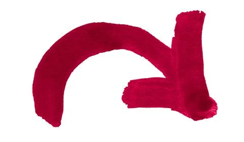 Semicircular red arrow to the right drawn with a brush on paper. Illustrazione stock