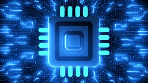 Semiconductor absorbs energy. Part of quantum computer driven by AI Stock Footage 220734880