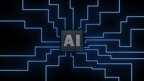 Semiconductor AI Chip Creating Glowing Neural Network Data Flow Stock Footage 331275602