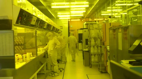 Semiconductor Clean Room Manufacturing LED Wafers Stock Footage 327930644