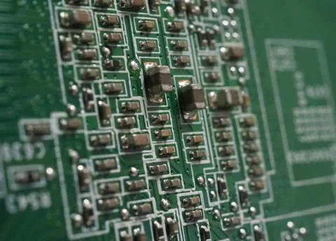 Semiconductor. cpu chip located on the green motherboard of the computer. Stock Photos