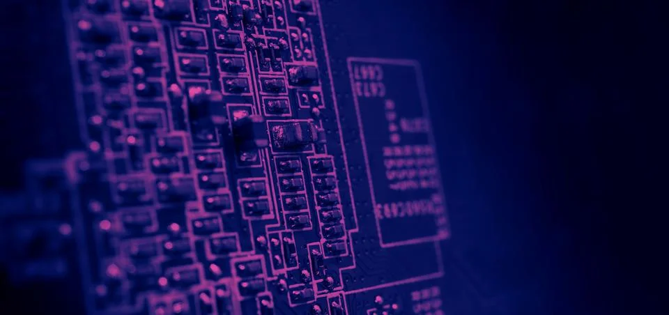 Semiconductor. cpu chip located on the green motherboard of the computer. 스톡 사진