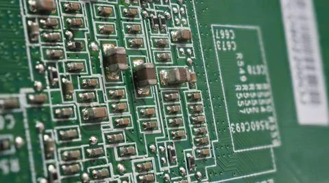 Semiconductor. cpu chip located on the green motherboard of the computer. Stock Photos