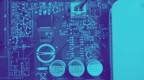 Semiconductor. cpu chip located on the green motherboard of the computer. Foto stock