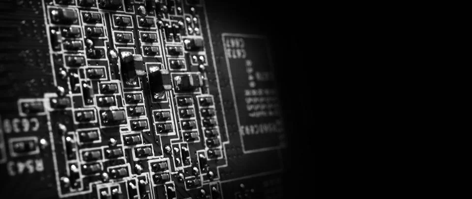 Semiconductor. cpu chip located on the green motherboard of the computer. 스톡 사진