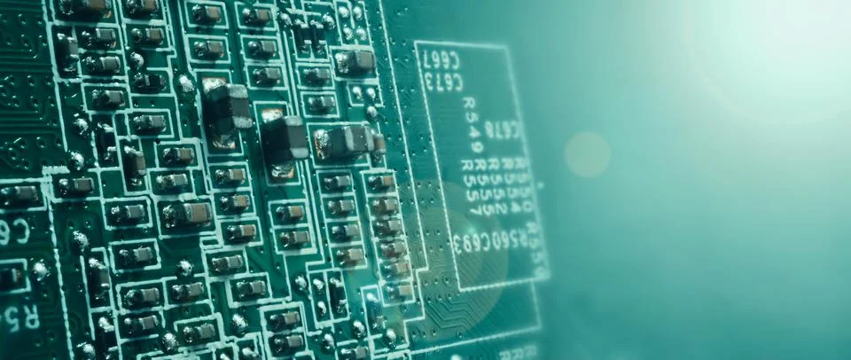 Semiconductor. cpu chip located on the green motherboard of the computer. Stock Photos