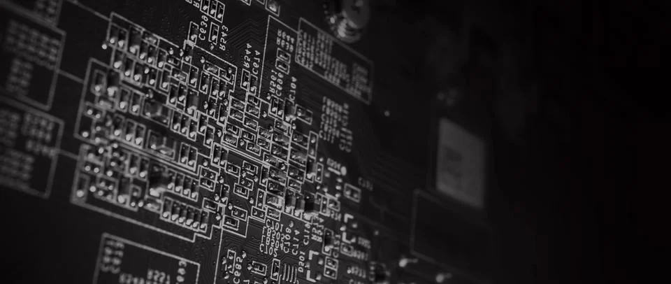 Semiconductor. cpu chip located on the green motherboard of the computer. Foto stock