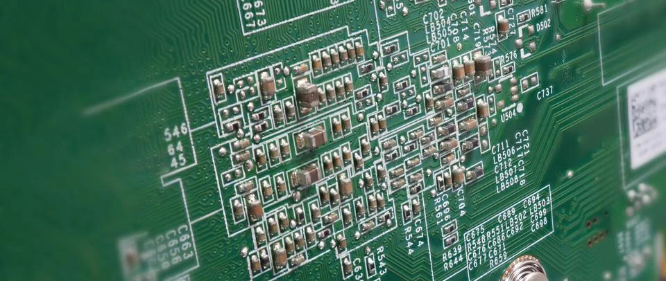 Semiconductor. cpu chip located on the green motherboard of the computer. Stock Photos