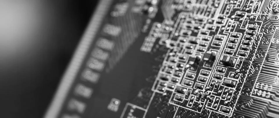 Semiconductor. cpu chip located on the green motherboard of the computer. Stock Photos