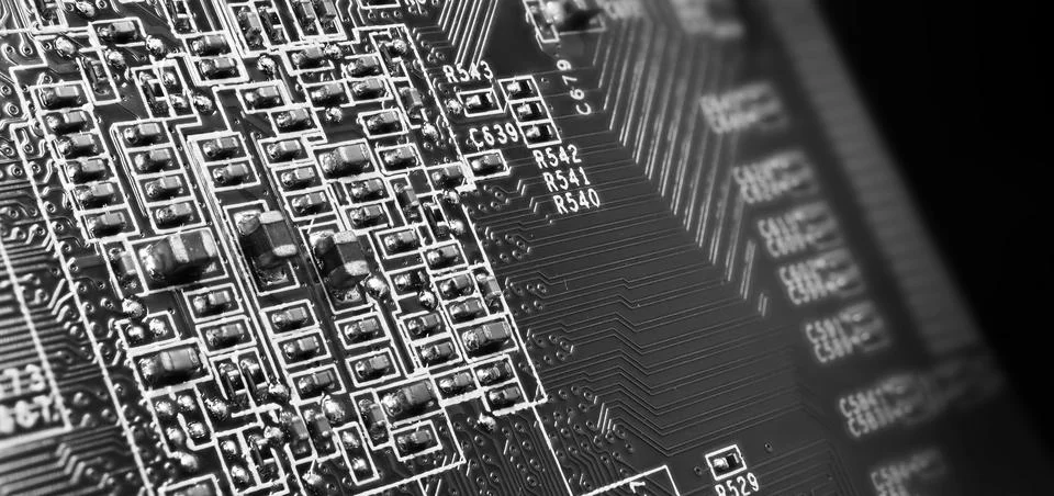 Semiconductor. cpu chip located on the green motherboard of the computer. 스톡 사진