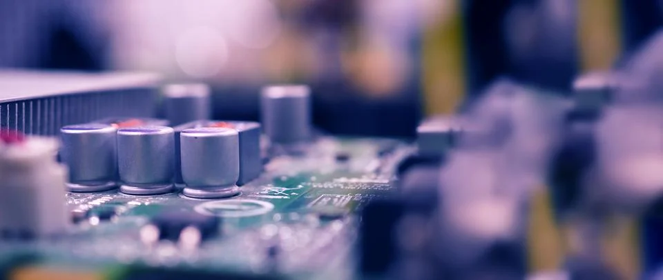 Semiconductor. cpu chip located on the green motherboard of the computer. Stock Photos