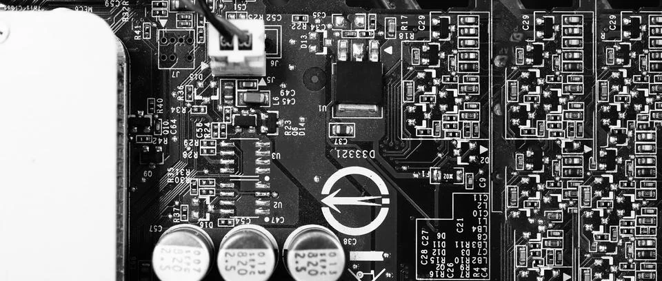 Semiconductor. cpu chip located on the green motherboard of the computer. Stock Photos