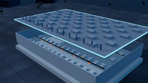 Semiconductor fab building opened showing cleanroom bays seamless loop Stock Footage 344778849
