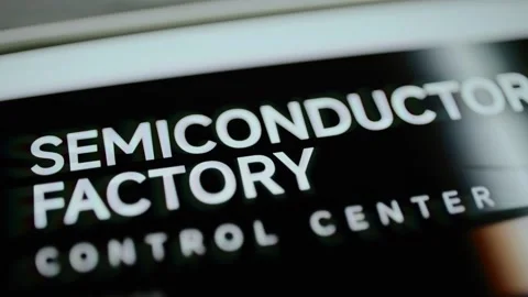 Semiconductor factory control center title fills dark screen Stock Footage 346021264