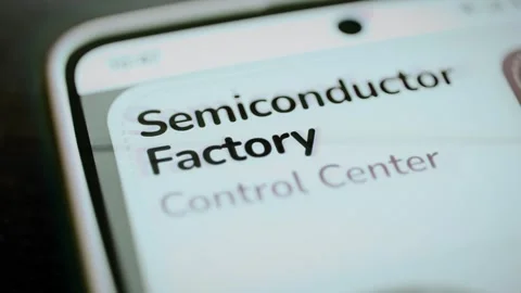 Semiconductor factory control center title fills mobile screen Stock Footage 346026453