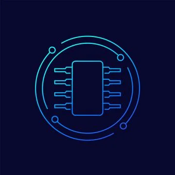 Semiconductor icon on dark, linear design Stock Illustration