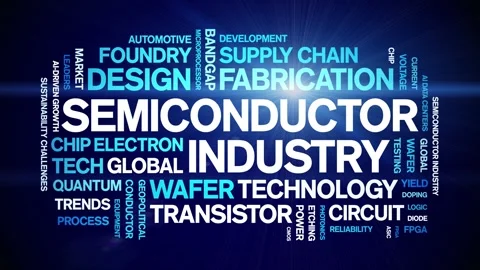 Semiconductor industry animated word cloud,animation typography seamless loop. Stock Footage 328265748