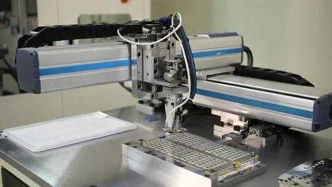 Semiconductor lab The robot is testing in the computer industry 03 Stock Footage 144350793