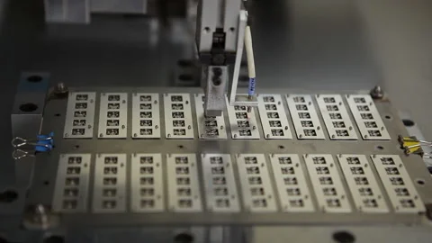 Semiconductor lab The robot is testing in the computer industry 04 Stock Footage 144353662