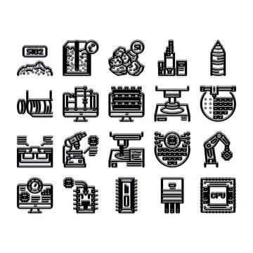 Semiconductor manufacturing process icons set digital industry Stock Illustration