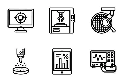 Semiconductor Manufacturing Technology Line Icon Set Collection 스톡 일러스트