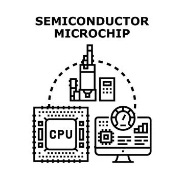 Semiconductor microchip engineering, manufacturing, and development concept 库存插图