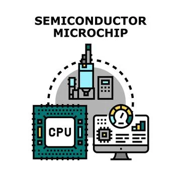 Semiconductor microchip engineering, manufacturing, and development concept Stock Illustration