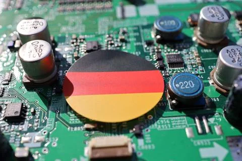 Semiconductor printed circuit board. Concept: German semiconductor industry. Stock Photos