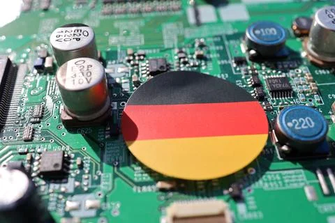 Semiconductor printed circuit board. Concept: German semiconductor industry. Stock Photos