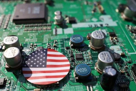 Semiconductor printed circuit board. Concept: American semiconductor industry Stock Photos