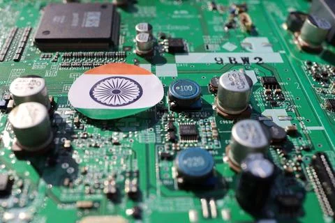 Semiconductor printed circuit board. Concept: India's semiconductor industry. Stock Photos